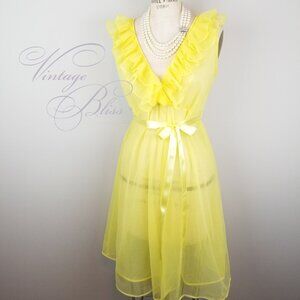 Vintage 1950's Sunshine Yellow Ruffled Sleeveless Nightgown by Mode O'Day ~Large